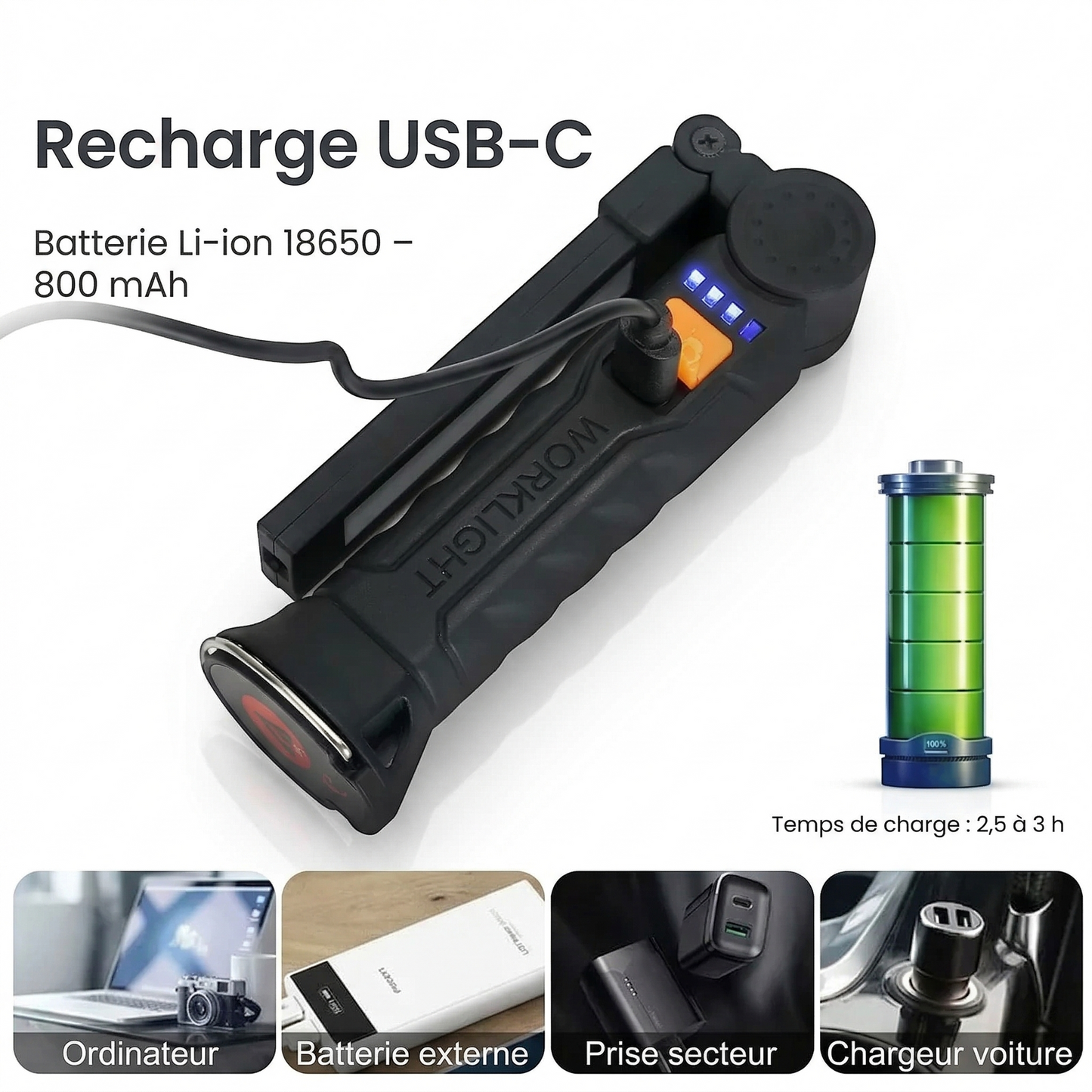 Lampe COB Rechargeable — Éclairage Puissant et Autonome, Partout