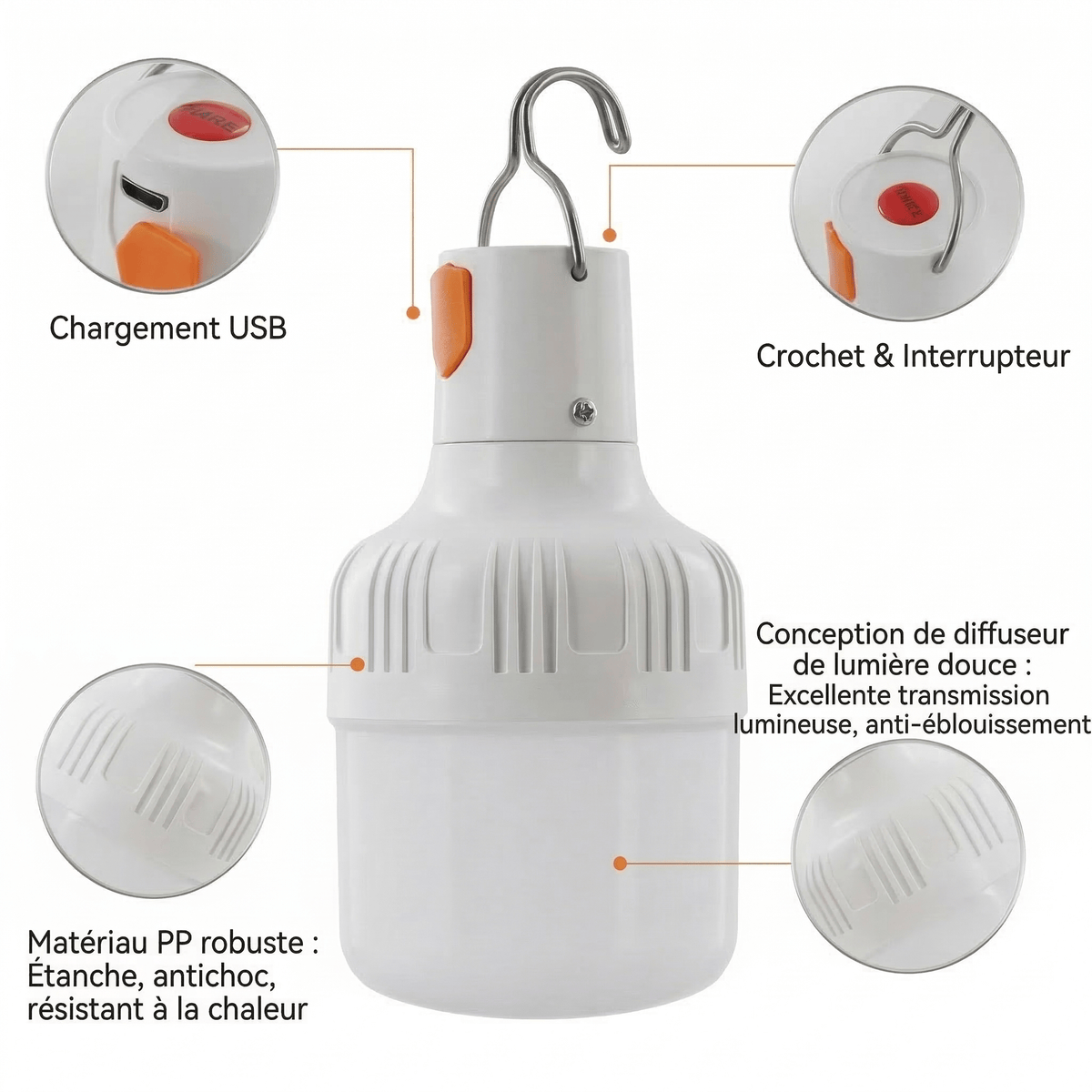 Cabane de l'ours 60W Lampe LED Rechargeable Outdoor
