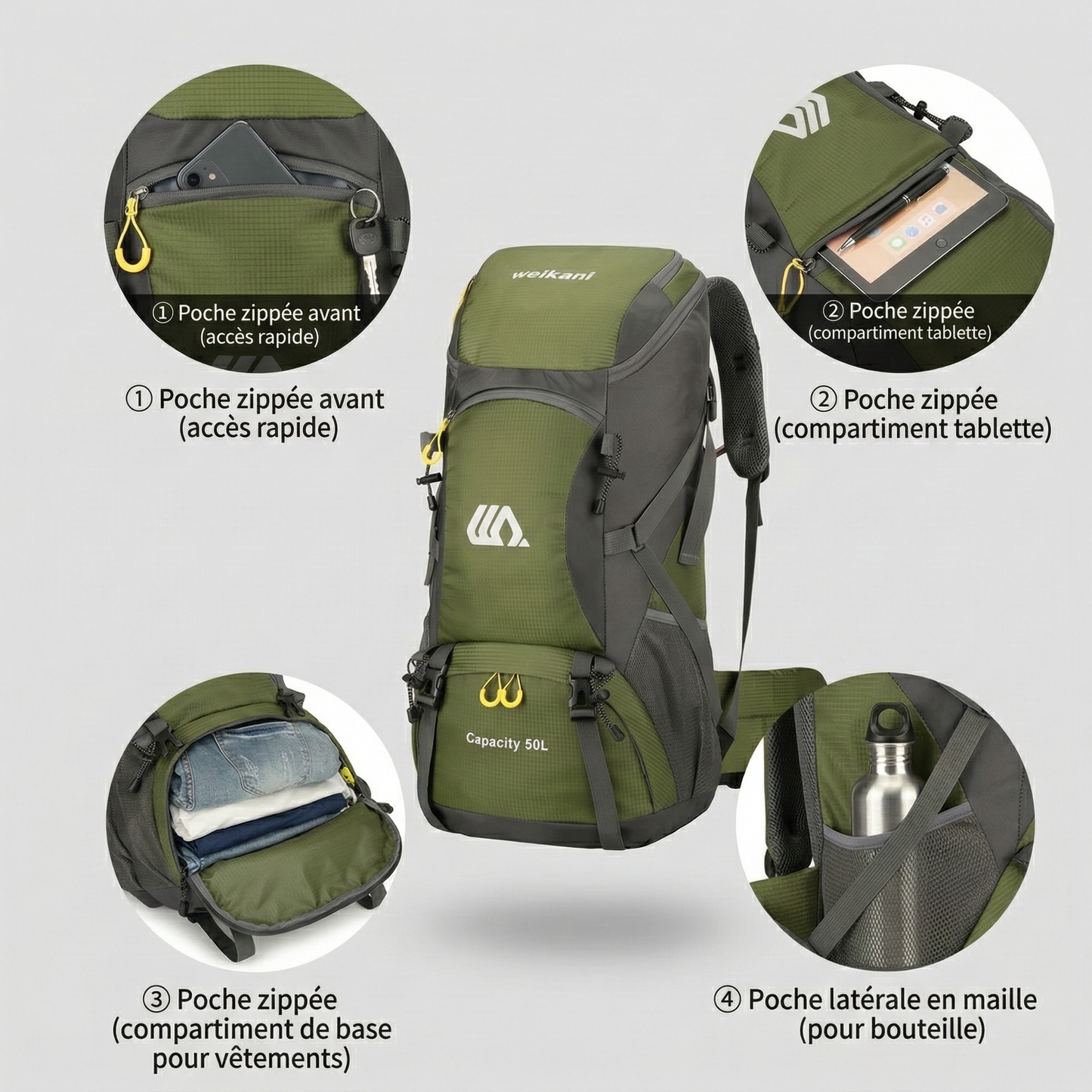 Sac à Dos Randonnée 50L Imperméable