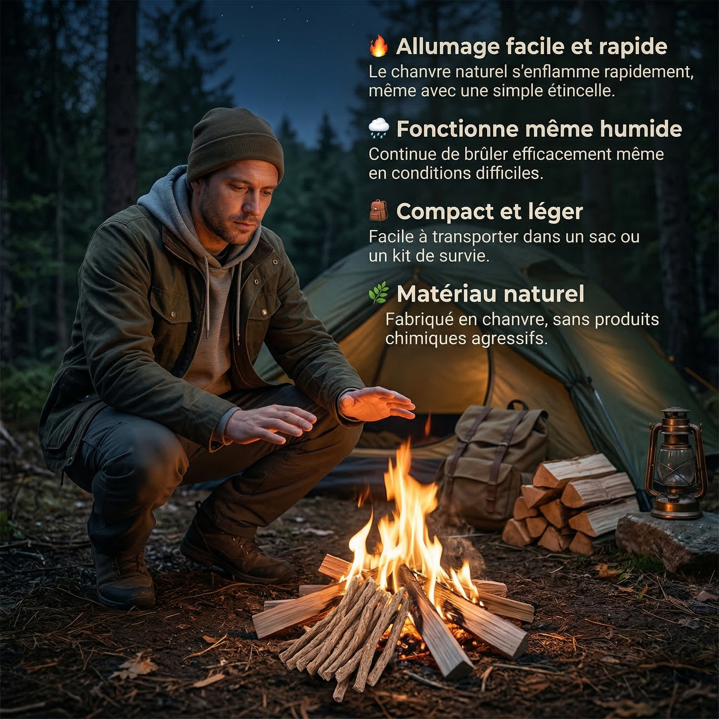 Corde Tressée Allume Feu en Chanvre