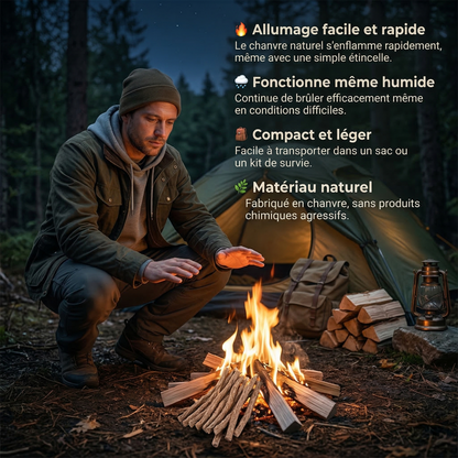 Corde Tressée Allume Feu en Chanvre