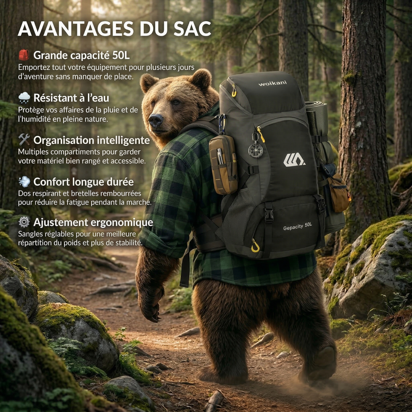 Sac à Dos Randonnée 50L Imperméable