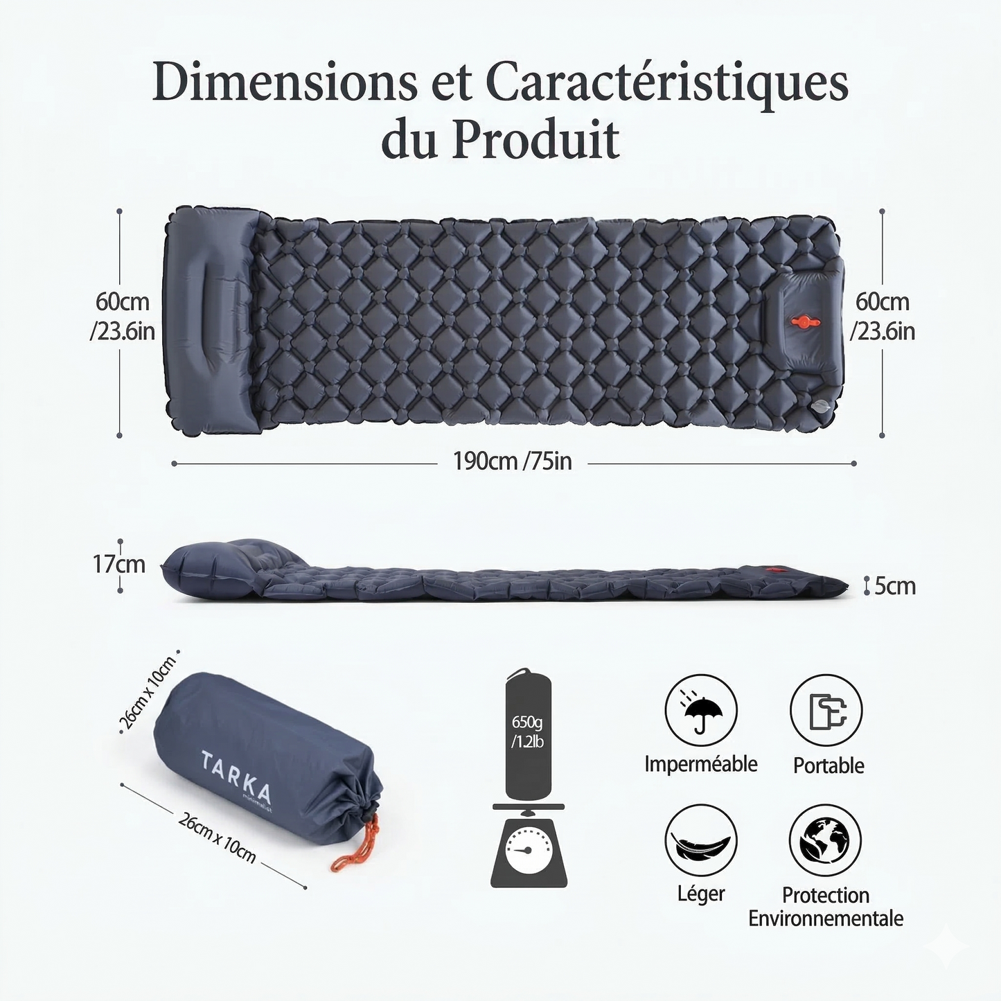 Matelas Gonflable Ultra-Léger avec Oreiller